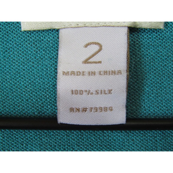Chicos Cardigan Womens 2 Teal Blue Good 100% Silk Shrug Open Front 3/4 Sleeve - Picture 4 of 10
